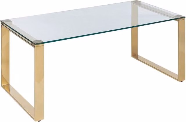 Tavolino rettangolare moderno BELIANI in vetro trasparente e metallo dorato L: 100 cm, P: 50 cm, H: 40 cm
