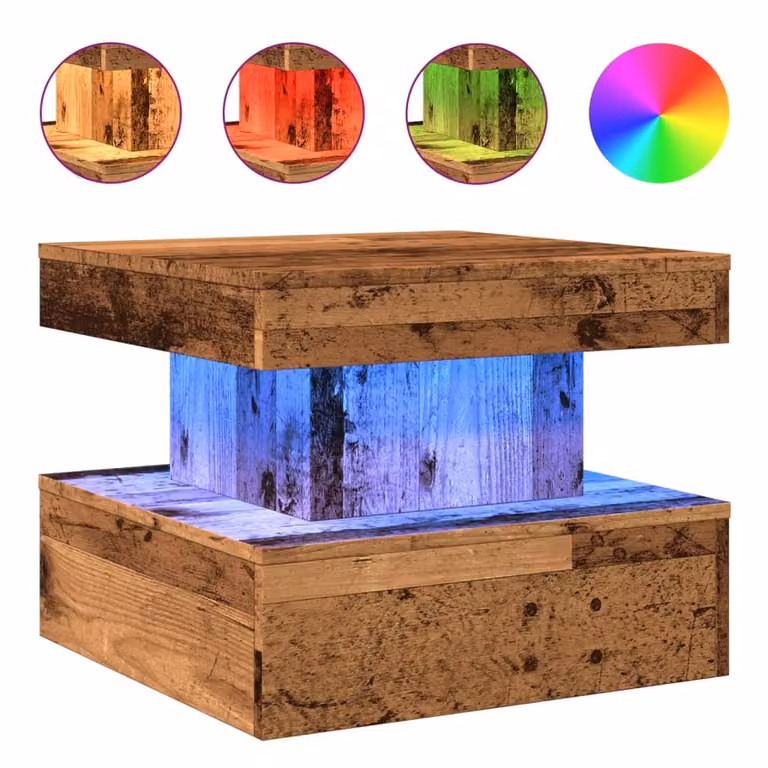 Tavolino da Salotto con Luci LED Legno Antico 50x50x40 cm