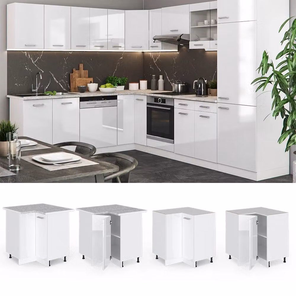 Mobile ad angolo per cucina Vicco R-Line Bianco lucido e Grigio con ante a soffietto – 2