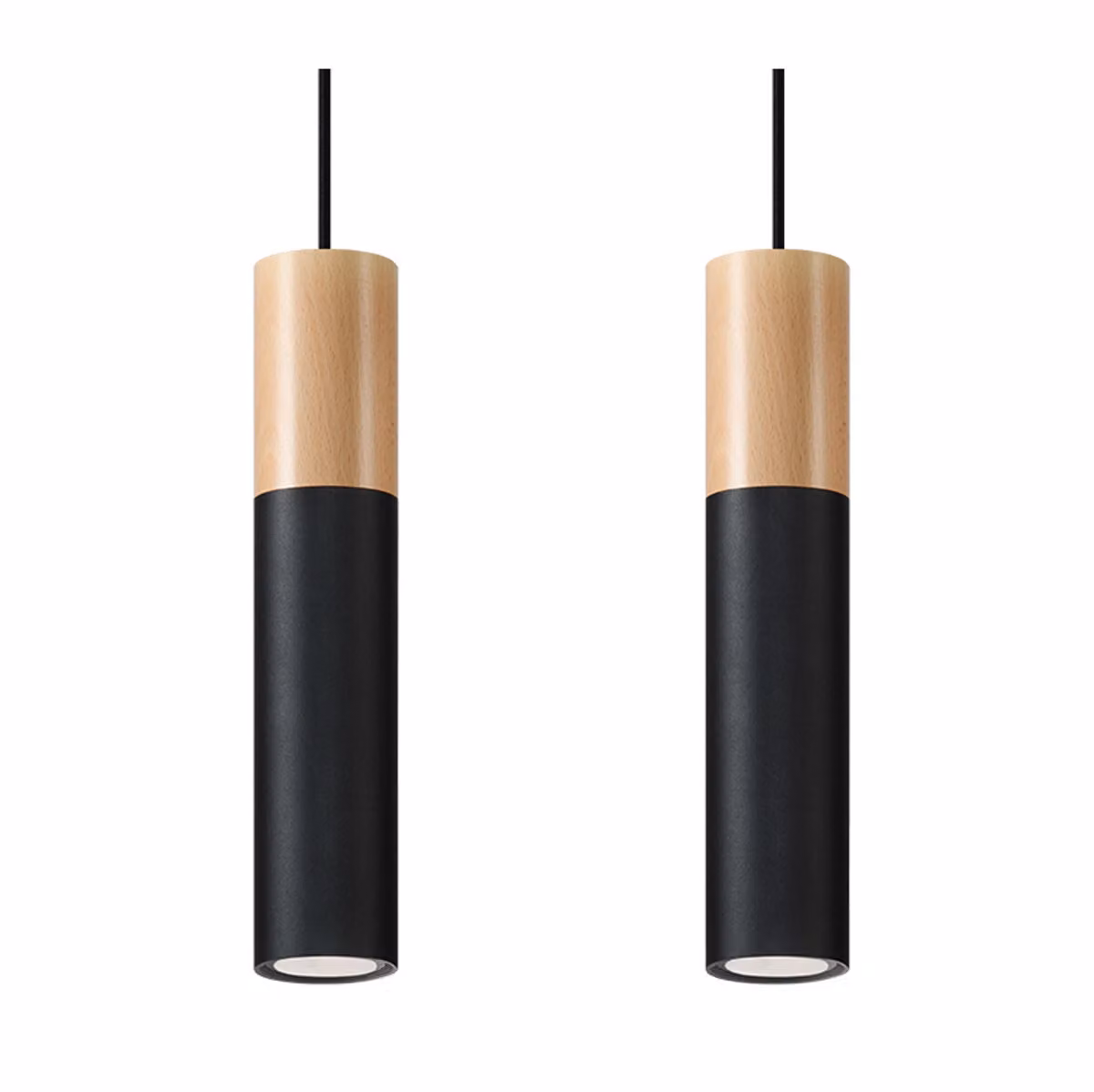 Lampada a sospensione PABLO 2 nero 2xGU10 10W acciaio/legno 90x6x30cm Sollux Lighting