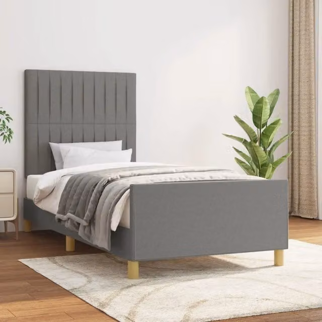 Struttura Letto Design Mania in Tessuto Grigio con Doghe in Legno L/P/H: 200 x 80 x 33 cm