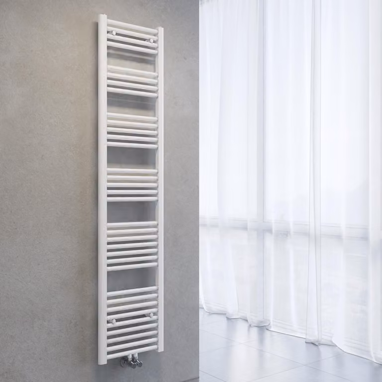 Radiatore asciuga-asciugamani SONNI, dimensioni 1800 x 400 mm, colore bianco, sistema di riscaldamento ad acqua calda, senza resistenza elettrica