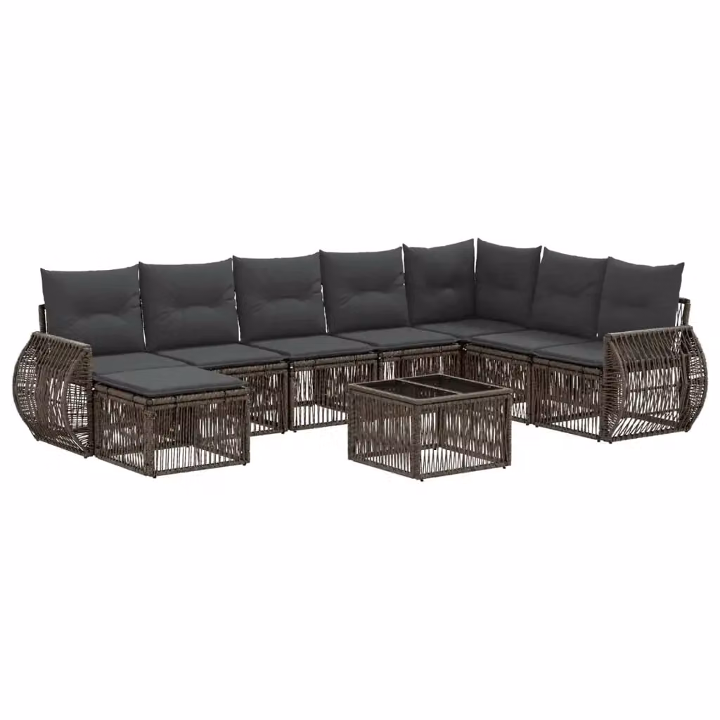 Set Divano da Giardino a Forma di U vidaXL in Polyrattan Grigio e Antracite con Tavolino e Ottoman, 9 Pezzi – 2