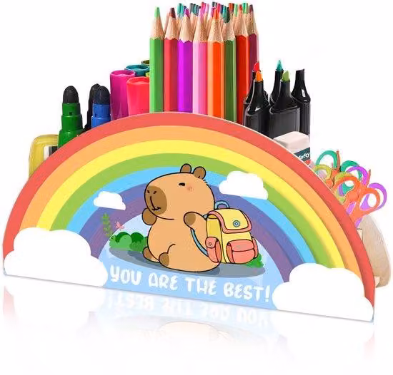 Portamatite colorati in legno per bambini, organizer da scrivania