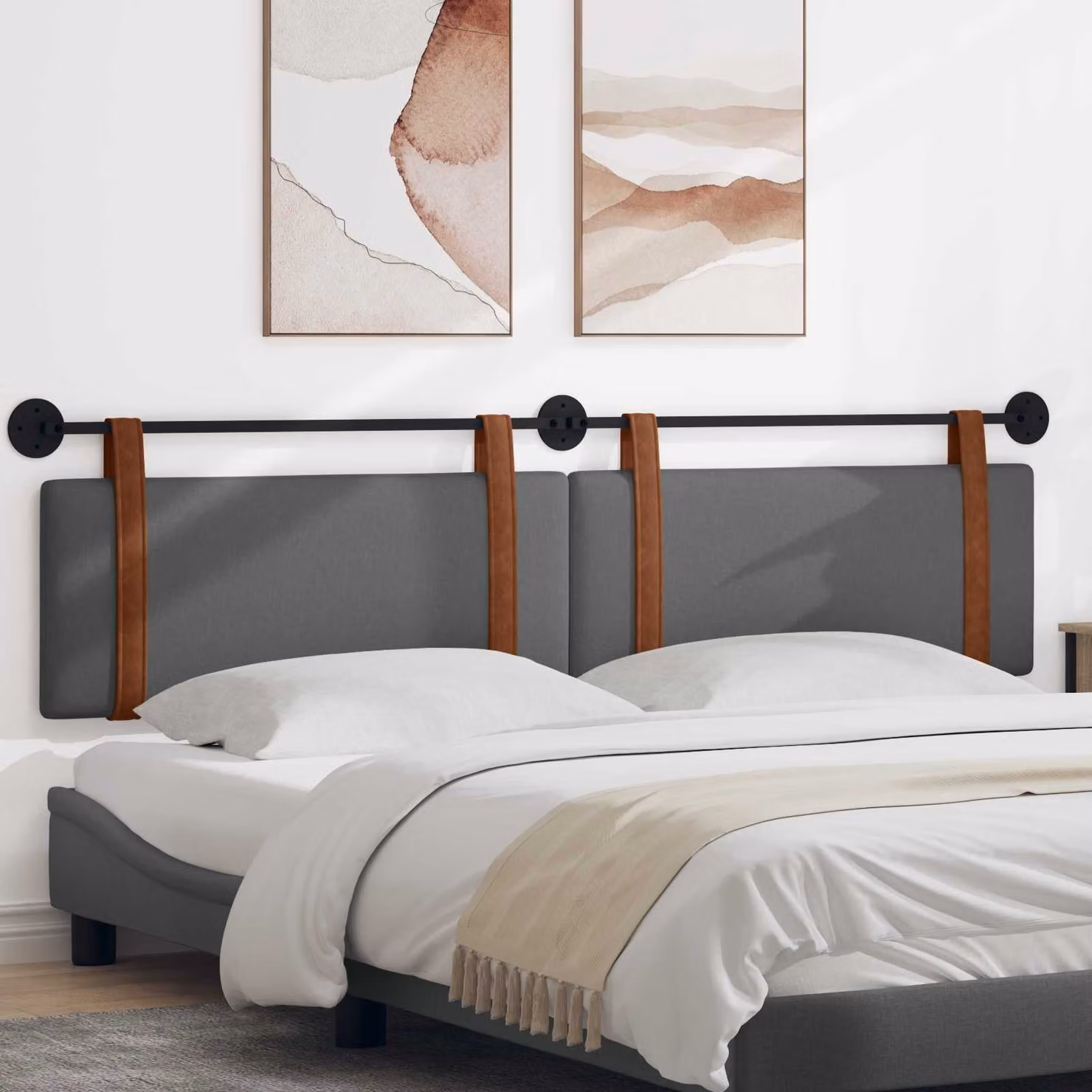Testiera sospesa vidaXL in similpelle grigia con pannello imbottito e design moderno