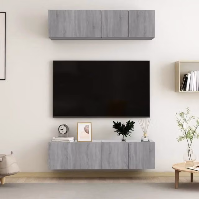 Mobili TV Parete 4pz-Set di 4 Credenza per TV sospesa Grigio Sonoma 60x30x30cm Legno Multistrato