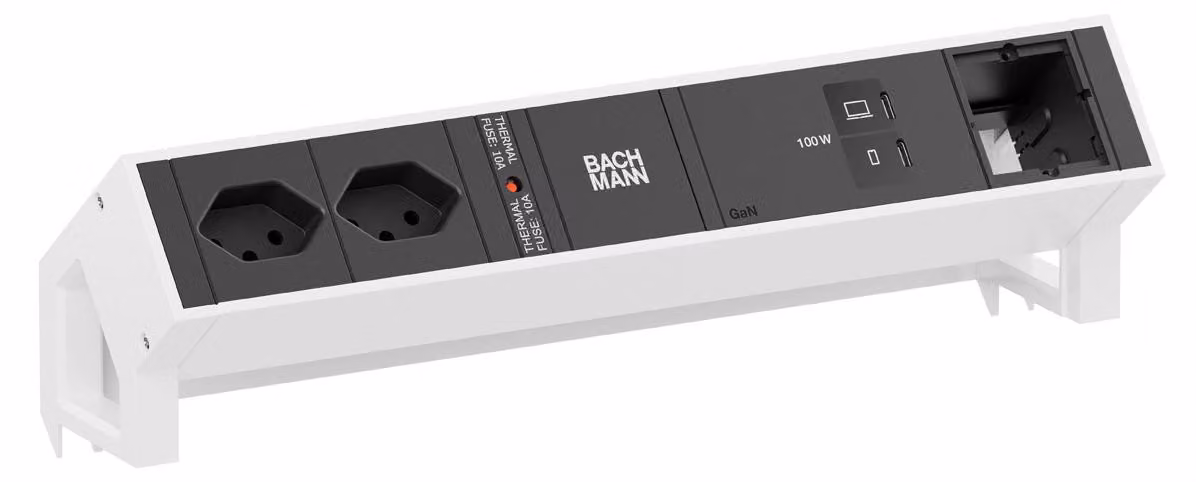 BACHMANN DESK2 2xCH 90° 1xUSB C/C 100 W, 1xCM L=0,2 m RAL9010
