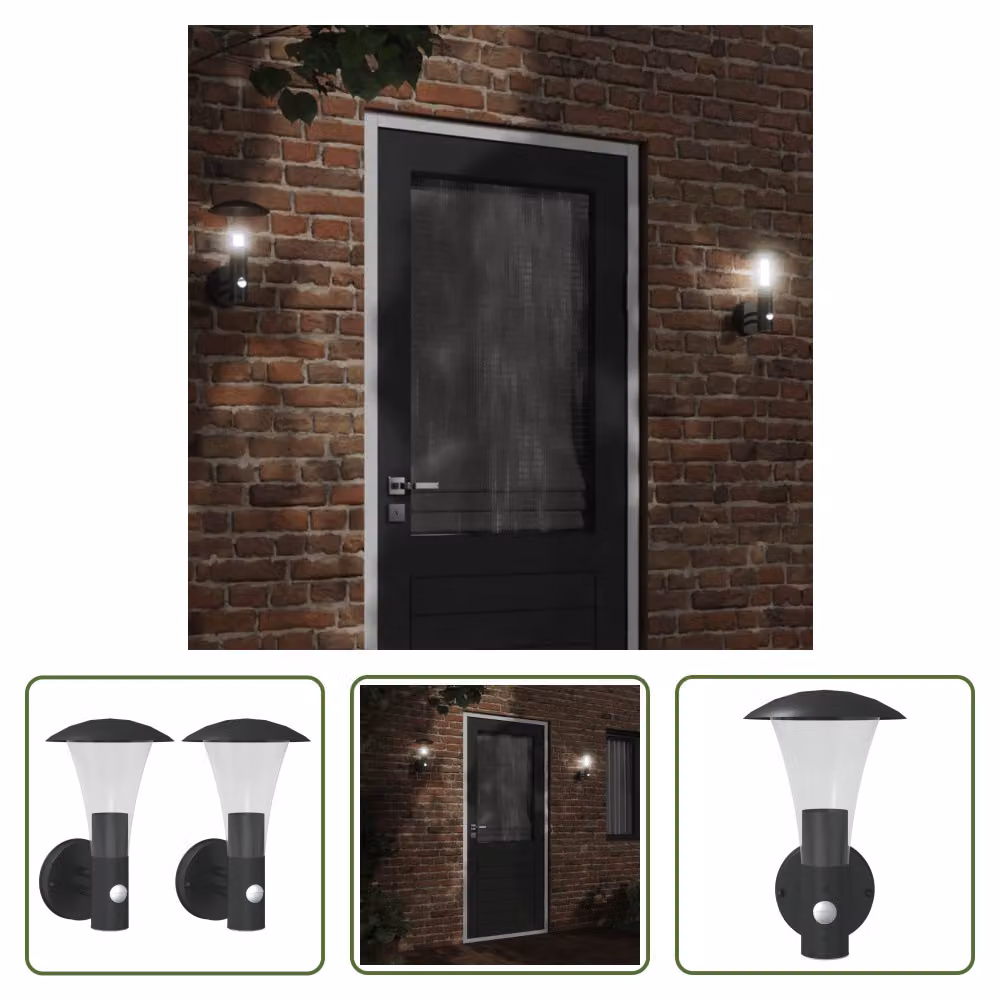 The Living Store Applique da esterno con rilevatore di movimento 2 pz. nero acciaio inox