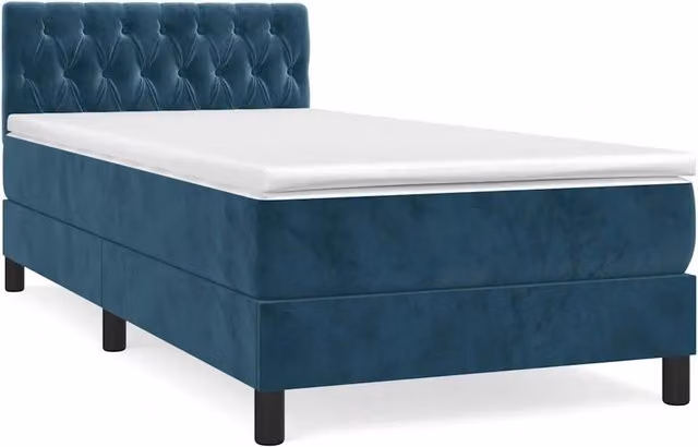 Letto singolo | Letto per adulti | Giroletto a Molle con Materasso Blu Scuro 90x200 cm in Velluto