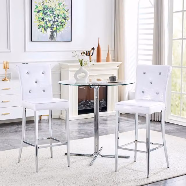 Set di 2 sgabelli da bar OKWISH con schienale alto imbottito e poggiapiedi in ecopelle effetto coccodrillo bianco per cucina e soggiorno