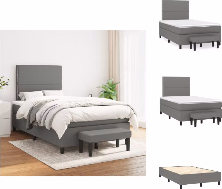 vidaXL Letto a molle con materasso in tessuto grigio scuro 120x200 cm - Letti e strutture letto