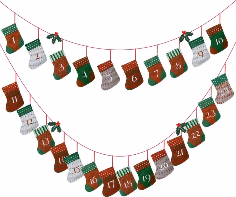 Calendario dell'Avvento da riempire con sacchetti di feltro, catena per calendario di Natale, decorazione natalizia per bambini 15 x 10 cm