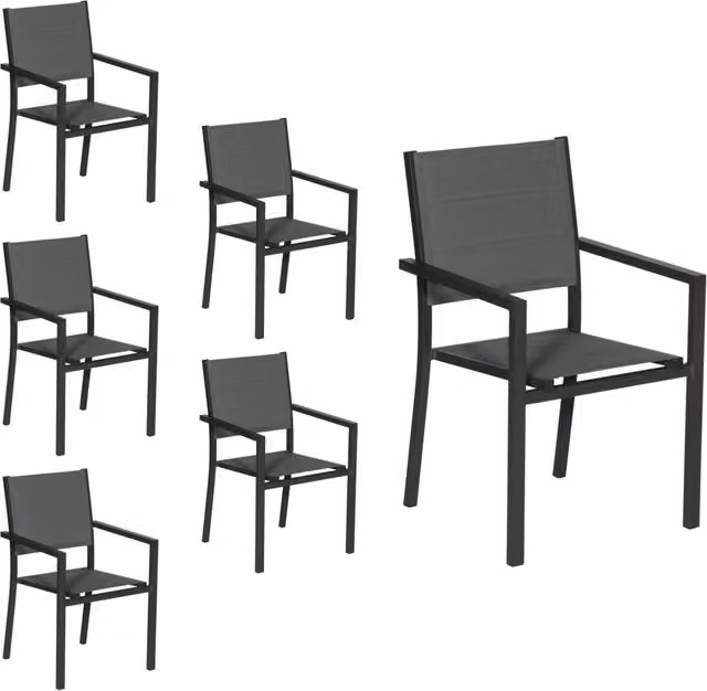 Set di 6 sedie imbottite in alluminio antracite - textilene grigio