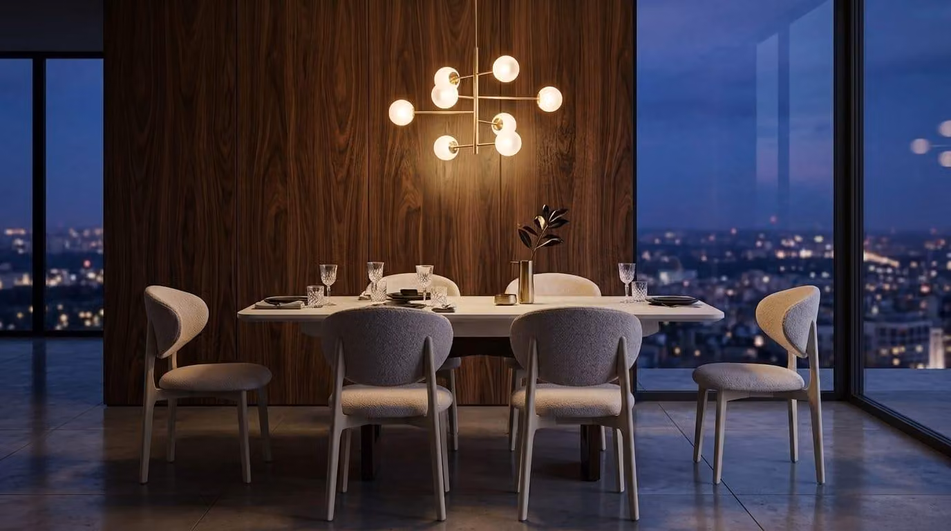 Set per sala da pranzo: tavolo da pranzo, 6 sedie, stile moderno, tavolo pieghevole, colore beige