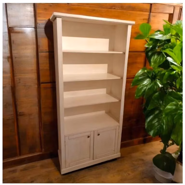Libreria in legno shabby chic bianco anticato con 2 porte e 3 ripiani Mobili 2G L/P/H: 90 x 41 x 186 cm