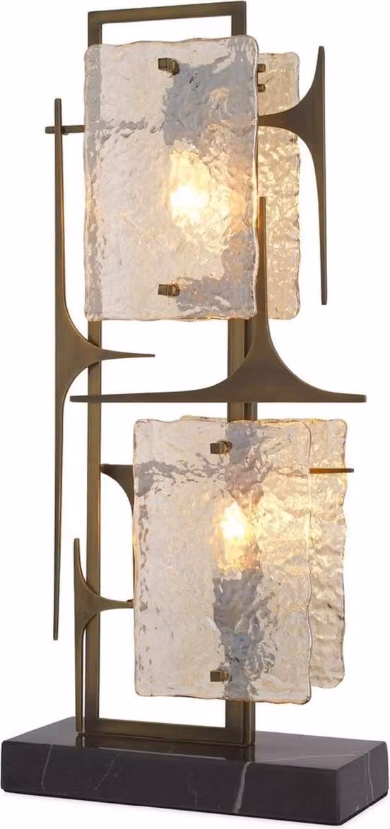 Casa Padrino lampada da tavolo in ottone antico/nero 32,5 x 15 x H. 72 cm - Elegante lampada da tavolo con base in marmo e paralumi in vetro - Luci - Mobili - Interni