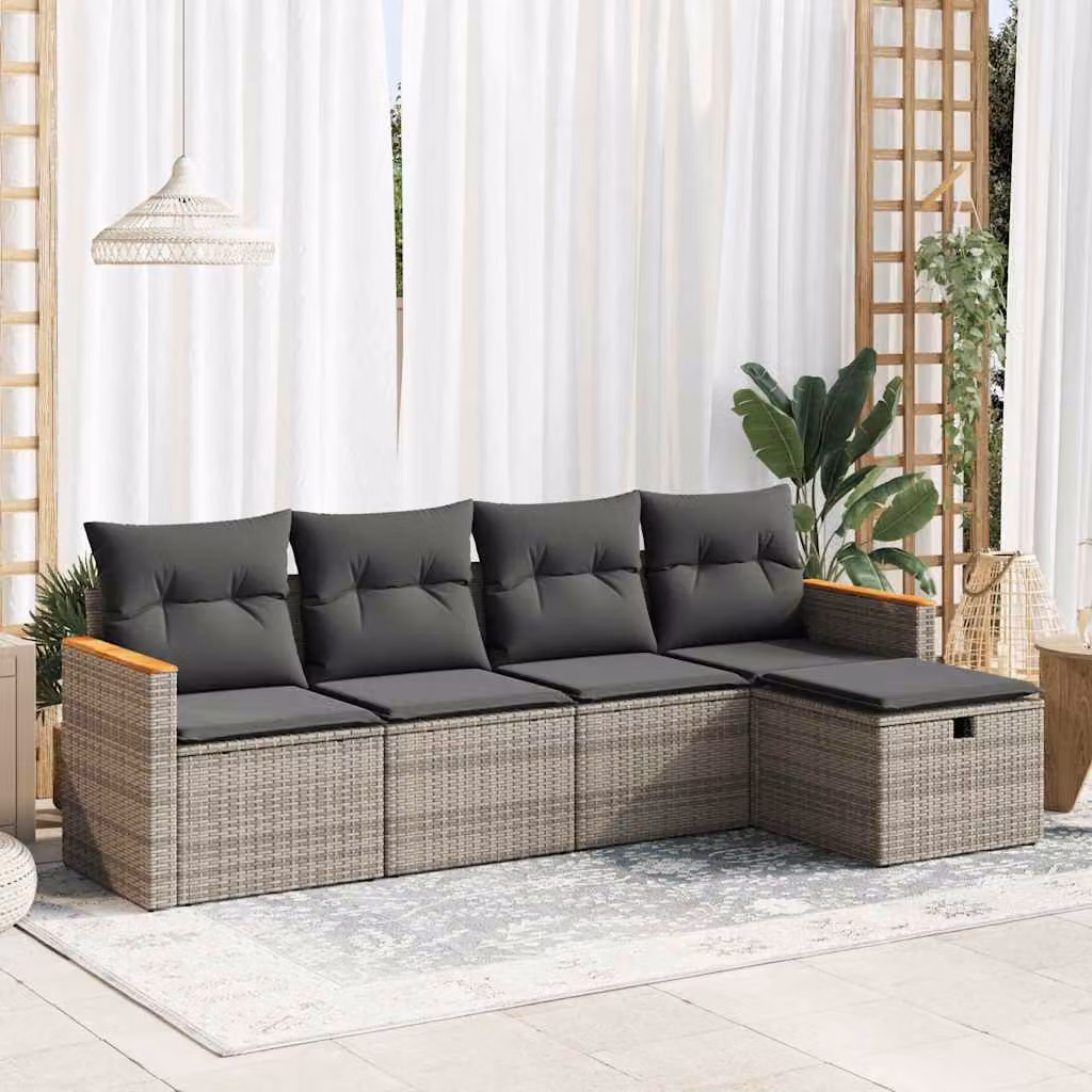 Set Divano da Giardino vidaXL 5 pz a L in Polyrattan Grigio con Cuscini e Copertura