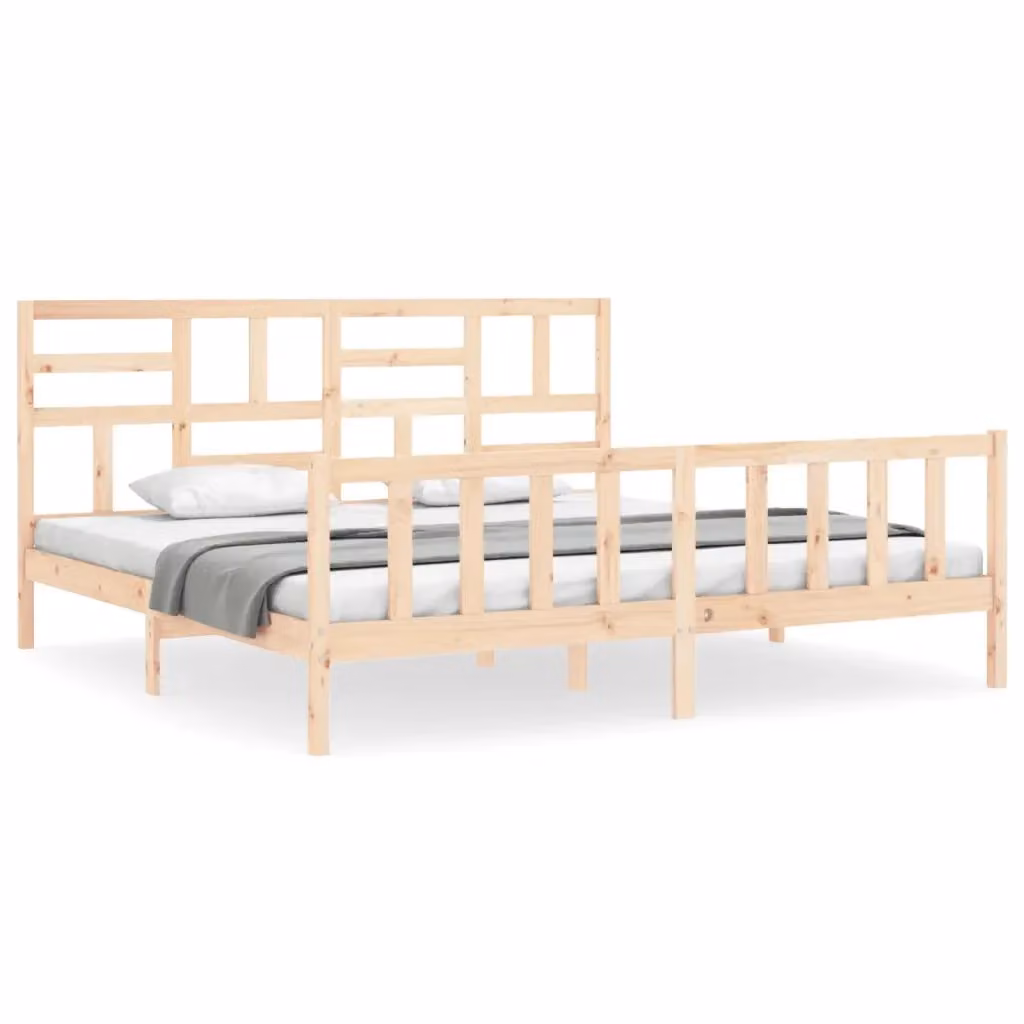 Letto Super King Size con Testiera in Legno Massello di Pino vidaXL, Colore Beige, L/P/H: 180 x 200 x 104 cm – 2