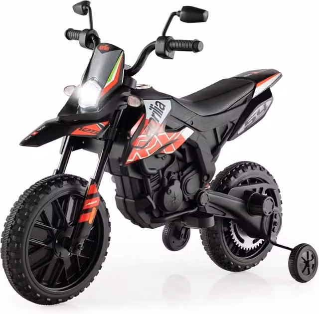 Moto Cavalcabile Elettrica Aprilia Costway 12V per Bambini con Ruote Ausiliarie, Musica Wireless e Sospensioni a Molla, Colore Rosso – 1