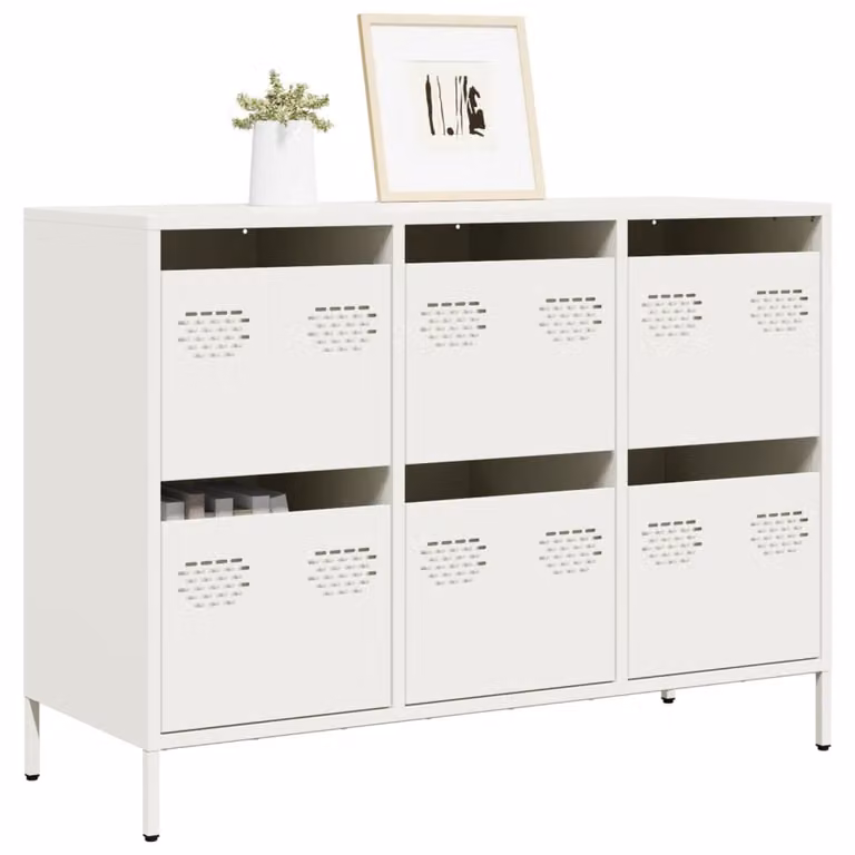 vidaXL Credenza Bianca in Metallo e MDF per Soggiorno o Camera da Letto L: 101,5 cm, P: 39 cm, H: 73,5 cm