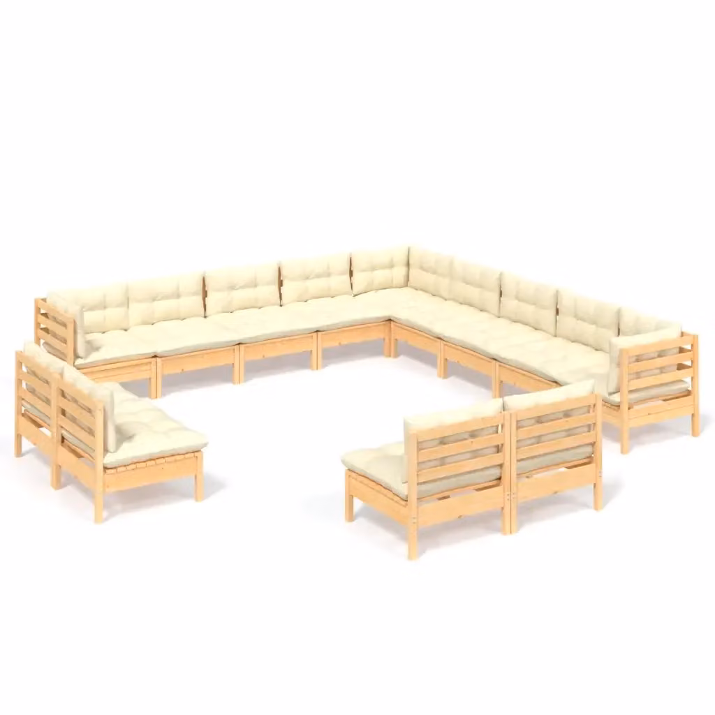 Set di Divani da Giardino a Forma di U vidaXL in Legno di Pino Massello con Cuscini Beige 13 Pezzi – 2