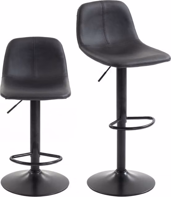 Set di 2 Sgabelli da Bar Xylo Regolabili con Schienale e Poggiapiedi, Girevoli 360°, Colore Nero