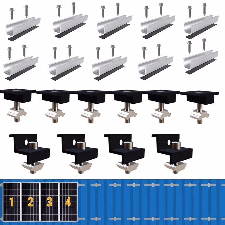 Kit di montaggio fotovoltaico per 4 moduli, 12 cm, anodizzato nero, adatto per pannelli da 30-35 mm