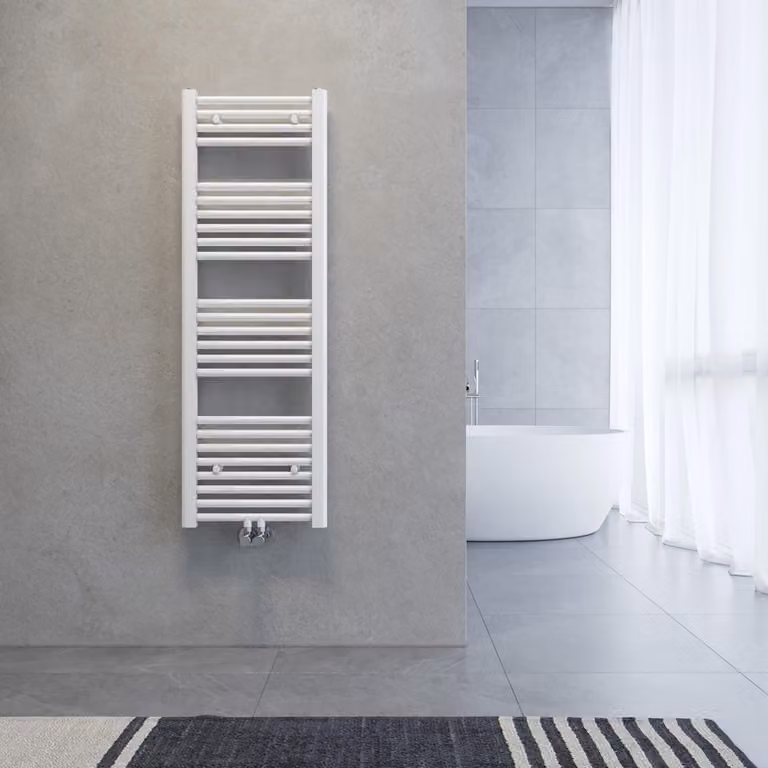 SONNI - Asciugamano radiante, asciuga-asciugamani, 1200 x 400 mm, bianco, per riscaldamento ad acqua calda, senza resistenza elettrica