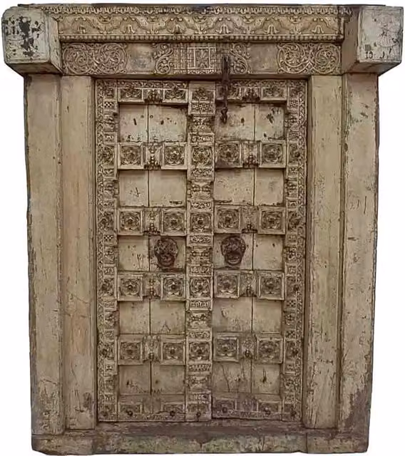 Porta etnica in legno fatta a mano Wanderlust Deco, disponibile nei colori marrone, beige o bianco, L: 159 cm, P: 27 cm, H: 202 cm