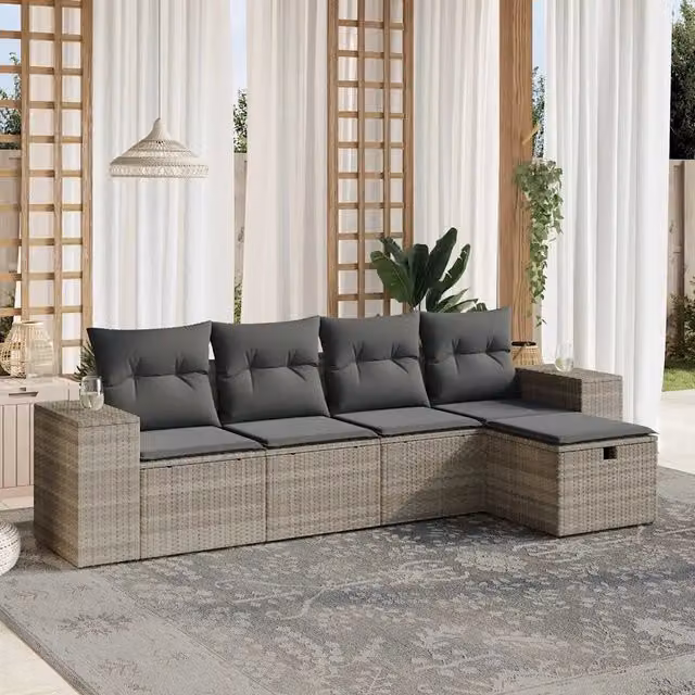 Set Divano da Giardino a L vidaXL in Polyrattan Grigio con 5 Pezzi e Cuscini Imbottiti – 1