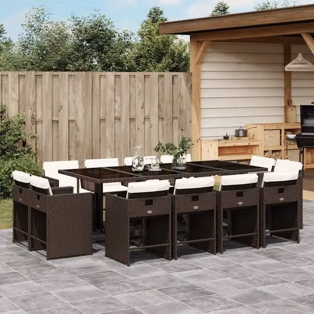 Set da Pranzo da Giardino 13pz con Cuscini Marrone Polyrattan 3211221