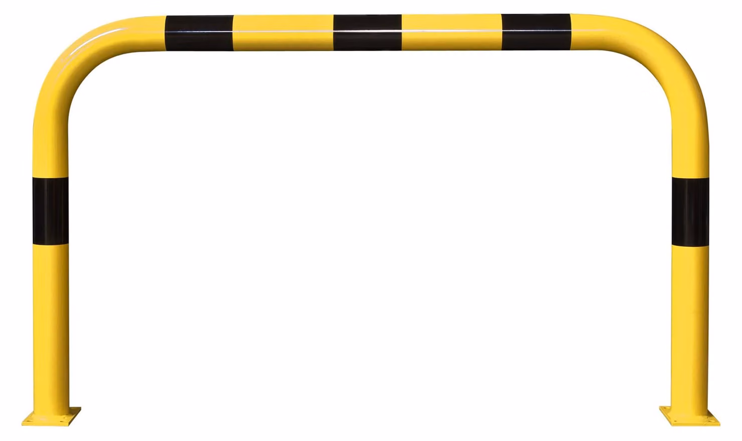 Barra di protezione XL, tubo tondo 108/3,6 mm, curvata, LxA 2000x1200 mm, per interni, rivestita in giallo, con strisce nere, da fissare con tasselli