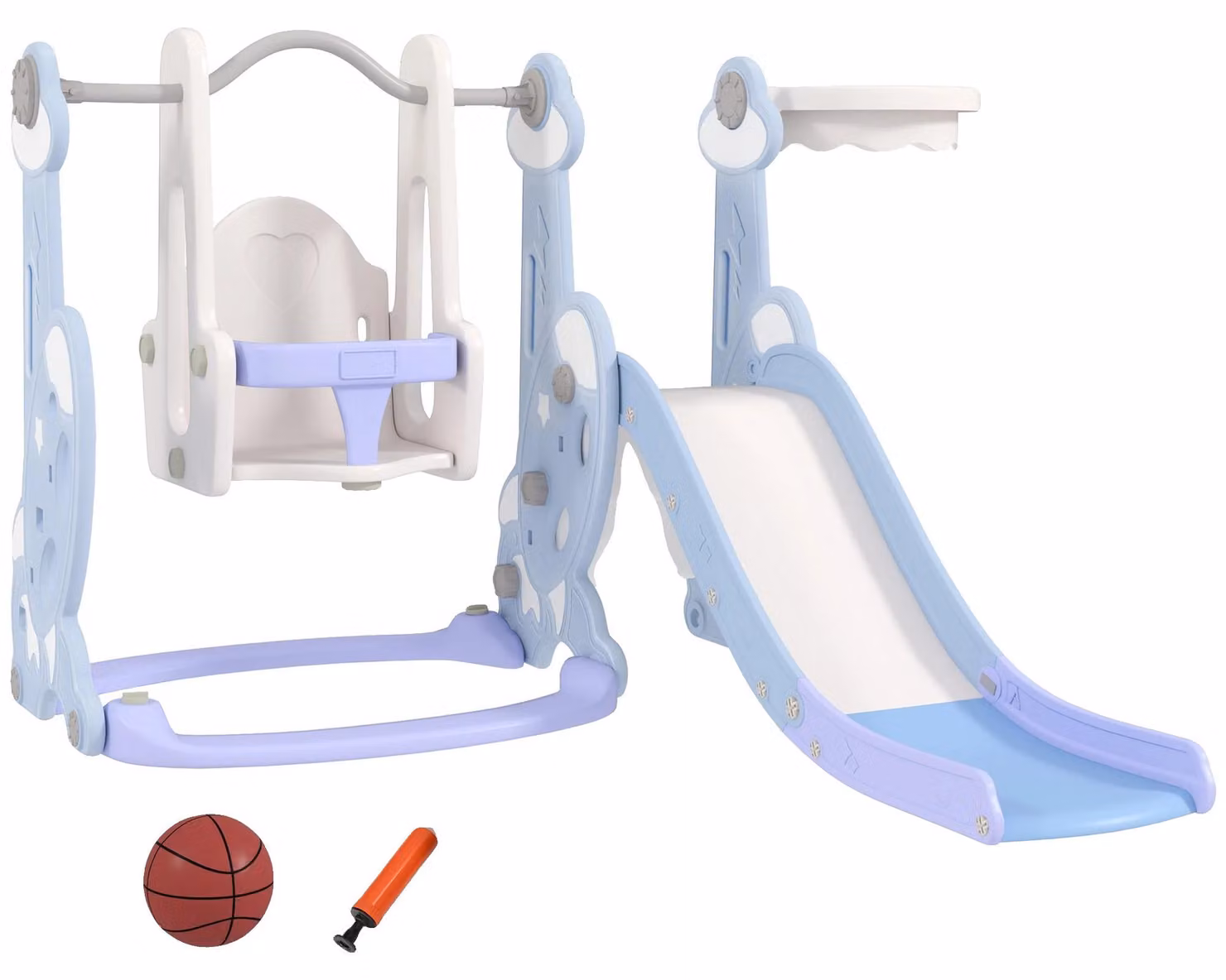 Set da gioco per bambini, combinazione altalena e scivolo, parete da arrampicata, colore blu