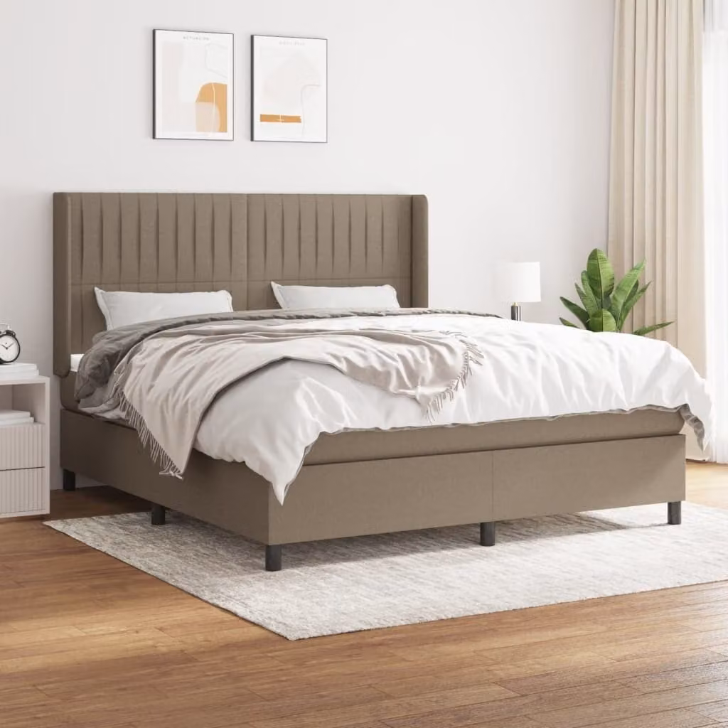 The Living Store Letto a molle con materasso Taupe 180x200 cm in tessuto
