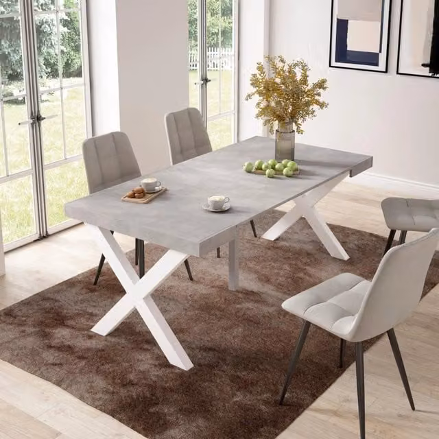 Consolle allungabile, 58 fino 180x90x73cm, Per 8 persone, Gambe in legno, grigio cemento RF2770