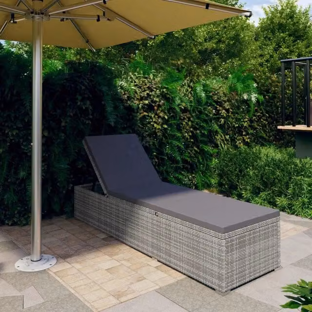 Lettino prendisole vidaXL in polyrattan grigio con cuscino e poggiatesta regolabile – 1