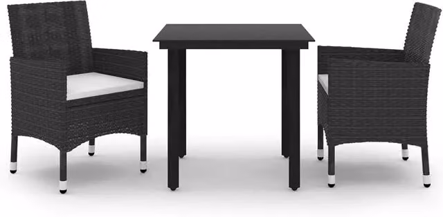 Set da Pranzo da Giardino 3 pz | Set Salotto da Giardino con Cuscini Polyrattan e Vetro