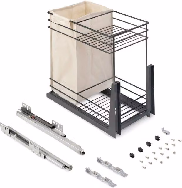 Portabottiglie estraibile TitaneMax con chiusura soft, lato sinistro, 3 vassoi, unità 200mm, Acciaio, Grigio Antracite