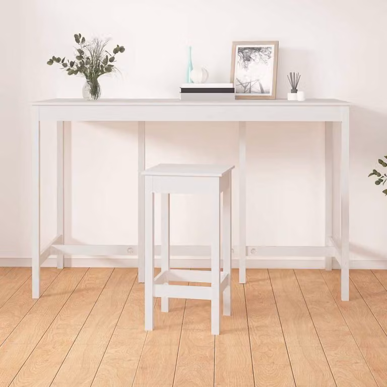 vidaXL Tavolo da Bar in Legno di Pino Massello Bianco L: 180 cm, P: 80 cm, H: 110 cm