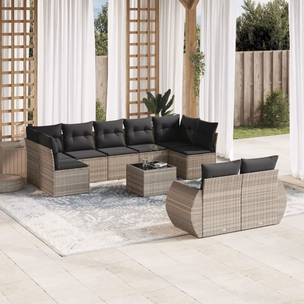 Maison Exclusive - Set Divano Giardino 10 pz con Cuscini Grigio Chiaro Polyrattan