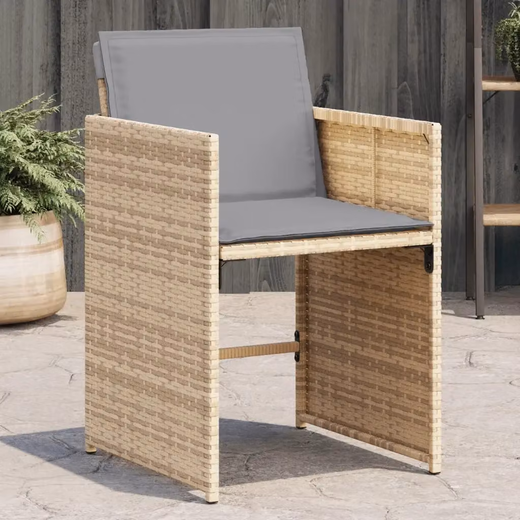 Set di 4 sedie da giardino moderne in polyrattan con cuscini beige e grigio e braccioli – 2