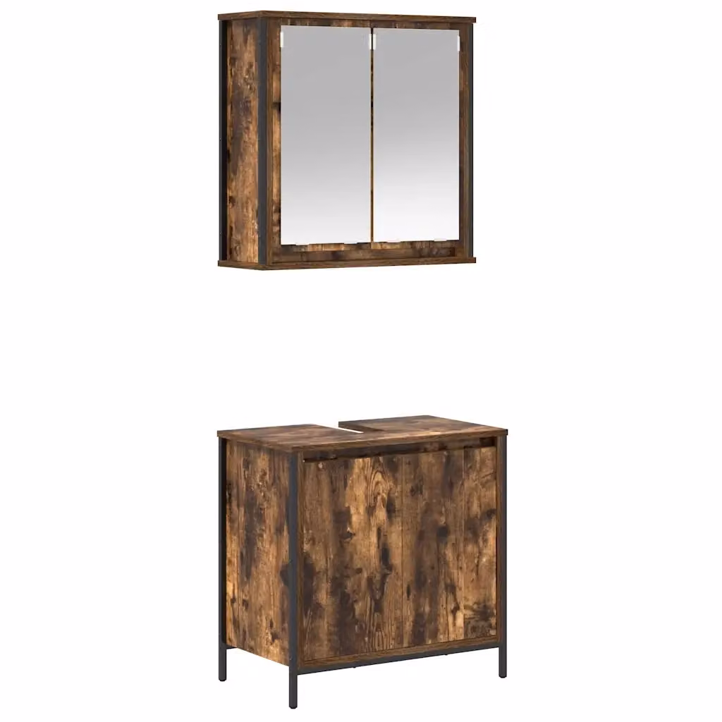 Set Mobili da Bagno vidaXL in Legno e Metallo Stile Industrial, Colore Marrone, Composto da Mobile Lavabo e Pensile a Parete – 2
