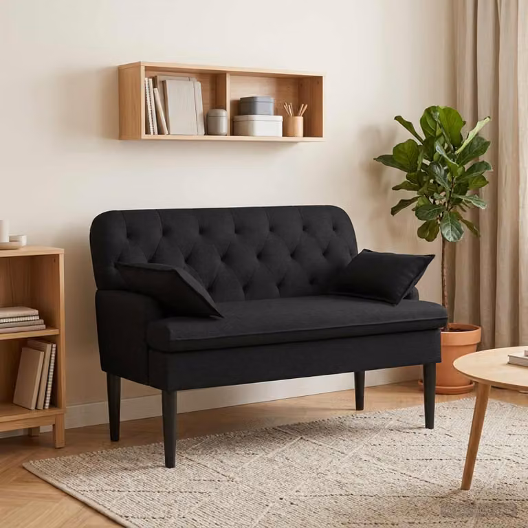Loveseat vidaXL moderno in tessuto nero con bottoni imbottiti L: 111 cm, P: 68 cm, H: 80 cm