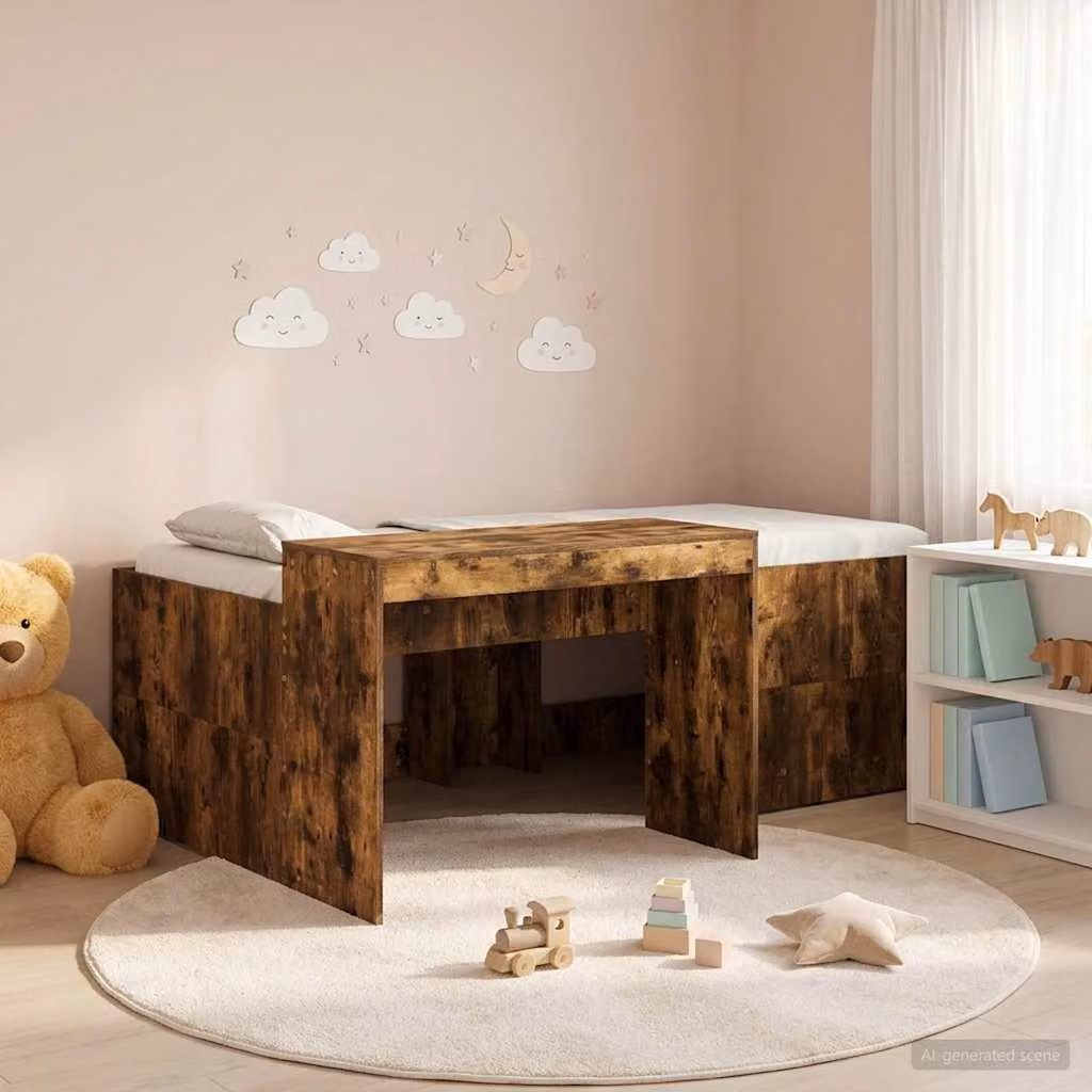 Letto alto per bambini con scrivania vidaXL in legno Rovere Fumo L: 193,0 cm, P: 120,0 cm, H: 133,5 cm