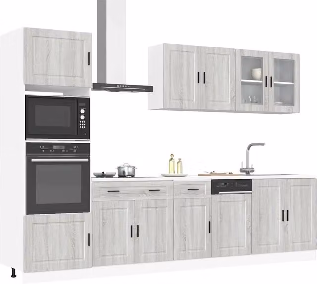 Set Mobili da Cucina Moderno vidaXL Grigio con Ante in Vetro e Ripiani Interni