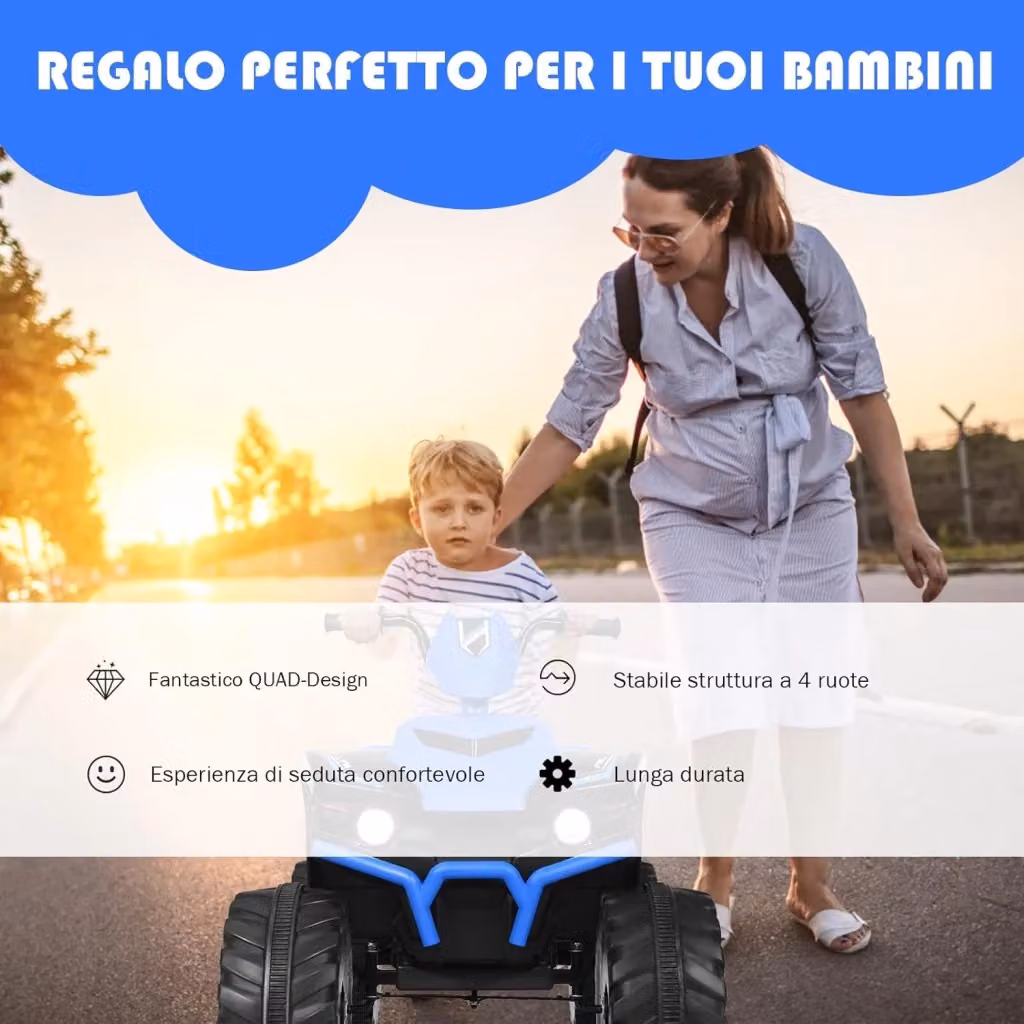 Costway Quad elettrico ATV 12 V per bambini con luci LED e musica, Blu, L/P/H: 104 x 67 x 74 cm – 2