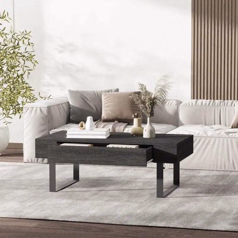 Tavolino con cassetto e ripiano – Grigio scuro | Colore: Grigio scuro | Dimensioni: 110x60x40 cm