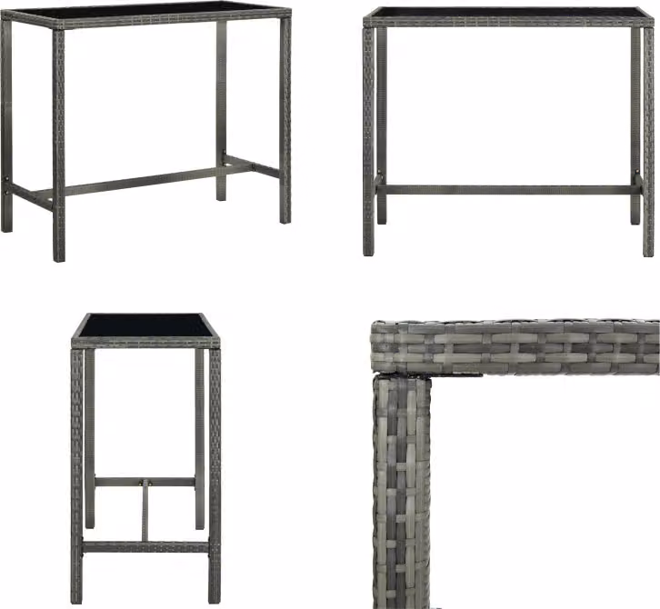 vidaXL Tavolo bar da giardino grigio 130x60x110 cm in poly rattan e vetro - Tavolo bar - Tavoli bar - Tavolo alto - Tavoli bar