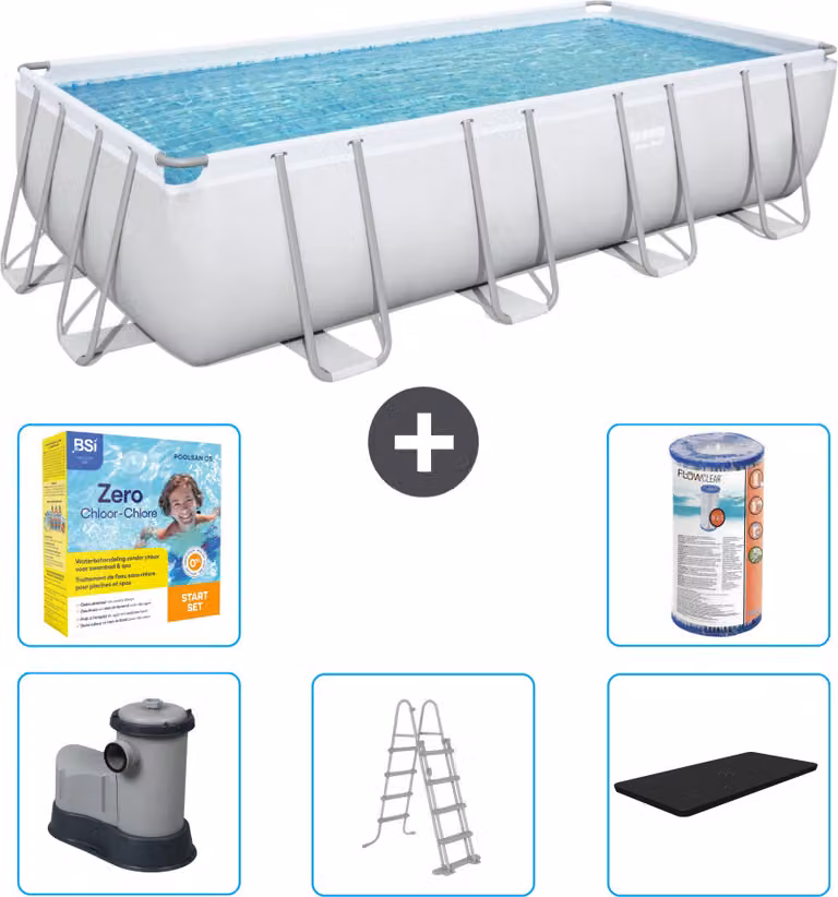 Piscina rettangolare Bestway Power Steel - 549 x 274 x 122 - Grigio - compresa pompa - scala - copertura pacchetto manutenzione - filtro