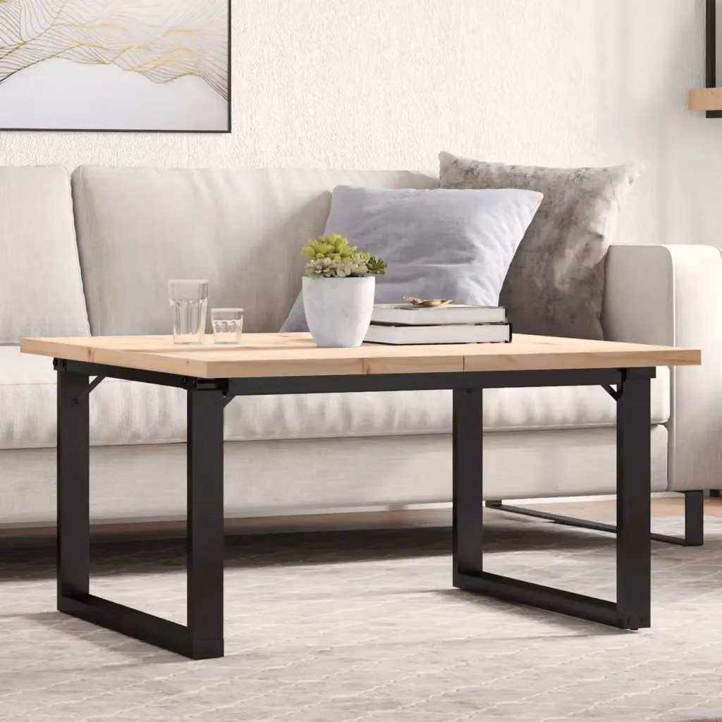 Tavolino da salotto quadrato in legno di pino e acciaio marrone con telaio a O L/P/H: 80 x 80 x 45,5 cm – 2
